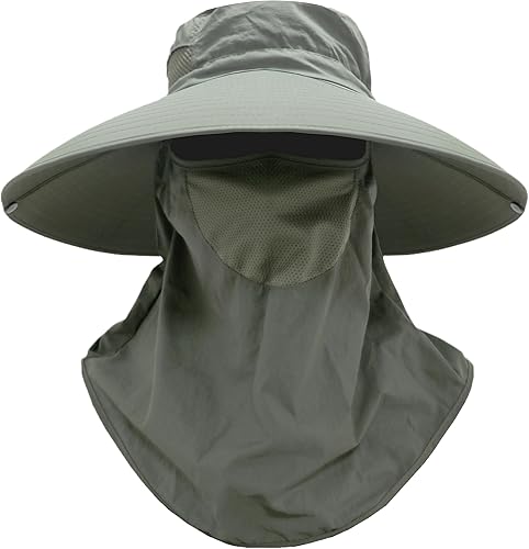Sombrero de sol para hombre, protección UV, sombrero de pesca impermeable de ala ancha con solapa extraíble y solapa para el cuello