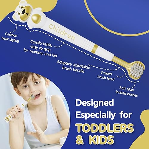 Miniatura 4 de Cepillo de dientes de 3 caras para niños, diseño japonés, triple ángulo, diseño de oso de dibujos animados, cepillo de dientes sensorial para niños