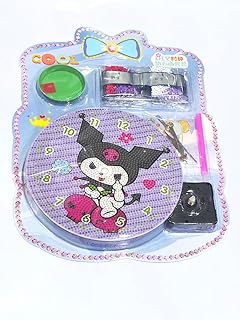 طقم ساعة حائط للاطفال بتصميم كرتوني، وجه ساعة ارجواني، مجموعة حرفية تعليمية لتعلم الوقت