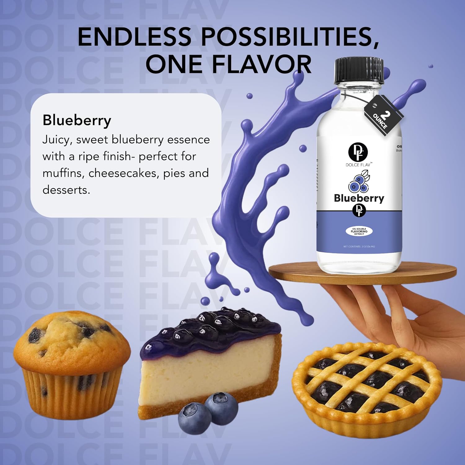 Dolce Flav Blueberry Extract – 2 Ounce Oil-Soluble Kosher, Sugar-Free, Concentrated Ripe Blueberry Flavoring for Baking, Chocolates & Desserts, Includes Measured Dropper, Pack of 2