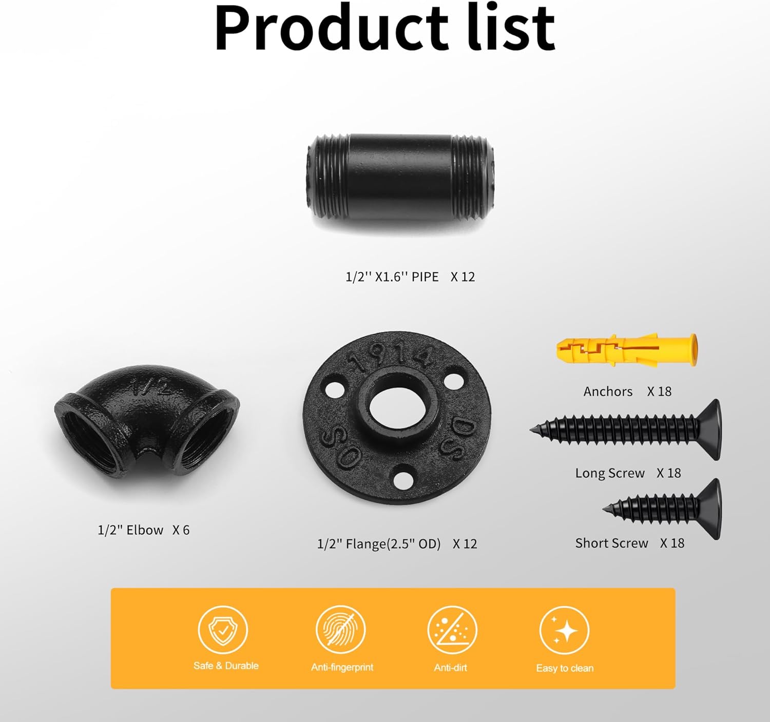 1/2" Pipe Shelf Bracket，Wall Mounted Floating Shelf Bracket, Steam Punk Decor Hanging Wall Metal Bracket, Heavy Duty Decorative Rustic Shelving Bracket, Set of 6(3.3X3.3)