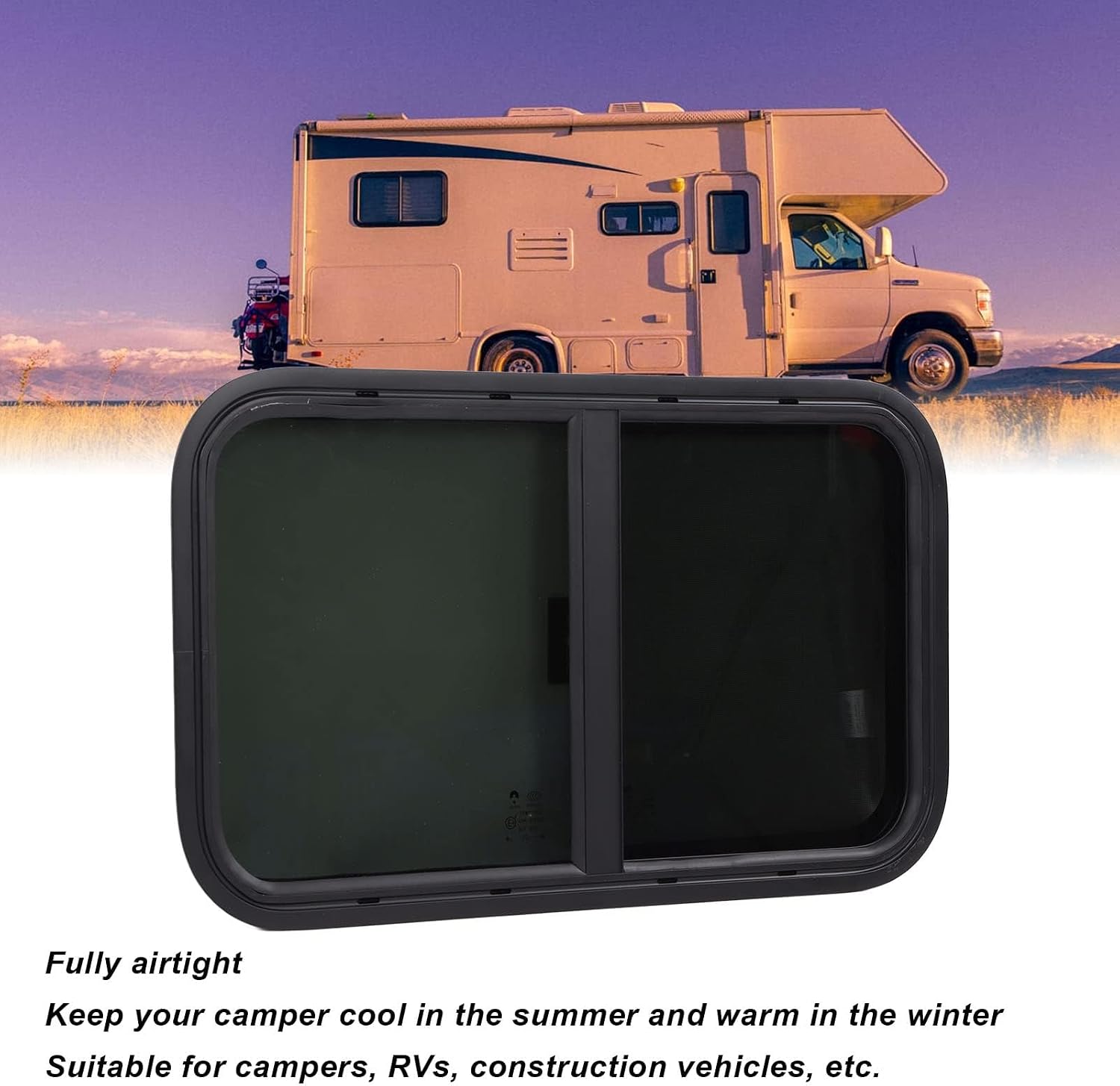 JEOZBM RV Window, 27.5X15.7In Aluminum Alloy Rounded Corners Window, Sealed Push Out Trailer Window Replacement with Screen for RV Vehicles