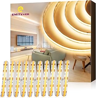 EMITEVER COB LED Strip Lights Warm White, 3000K Tape Light 16.4FT Premiu...