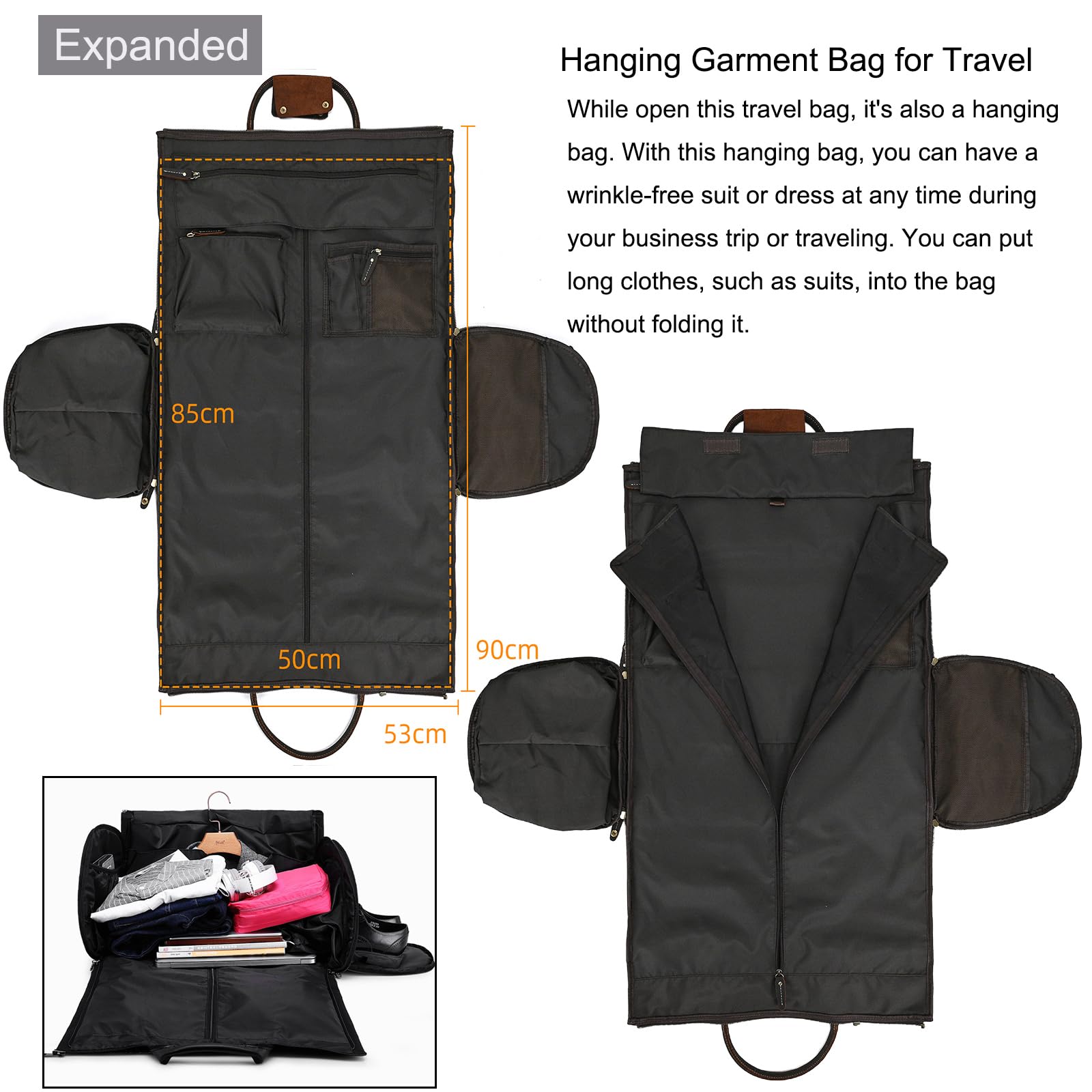 LUUFAN Borsa da viaggio in pelle pieno fiore Borsa porta abiti di grande capacità con scomparto per le scarpe, borse da viaggio Overnight Gym Sports Duffel Bags per gli uomini, marrone scuro