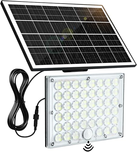 Miniatura 9 de Aialun 184 luces LED solares de inundación para exteriores, sensor de movimiento, luces de inundación solares con cable de 16.4 pies, impermeable