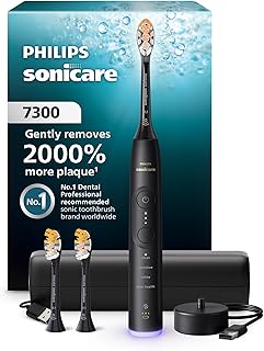 7300 Series Electric Toothbrush - Next-Generation Sonicare Technology, Pressure Sensor, 12 Brushing Settings, SmarTimer, BrushPacer, 21-Day Runtime, Travel Case, Black, HX7421/07