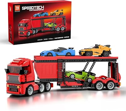 TG BLOCKS Micro Brick Car Transporter with 3 Sports Cars Building Set