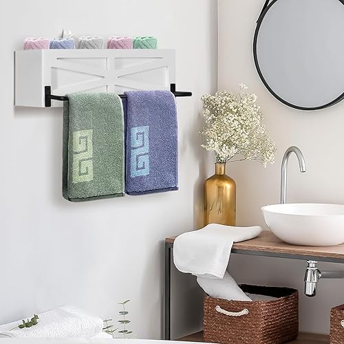 Miniatura 3 de Toallero de madera para montaje en pared, soporte para secador de pelo de granja con toallero, organizador de herramientas para el pelo montado en