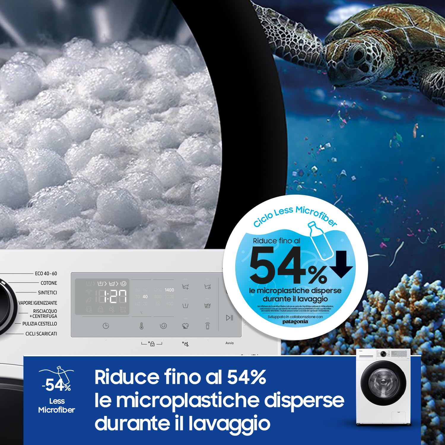 Samsung Lavatrice Crystal Clean WW80CGC04DAHET, Libera installazione, 8 Kg, 1400 RPM, Wifi, Ecobubble, Vapore Igienizzante, Carica Frontale, 60l x 85h x 60p cm