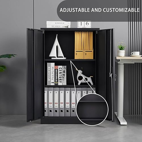 Miniatura 4 de Armario de almacenamiento de metal con puertas de bloqueo y 2 estantes ajustables, gabinete de almacenamiento plegable de 42 pulgadas, armario de