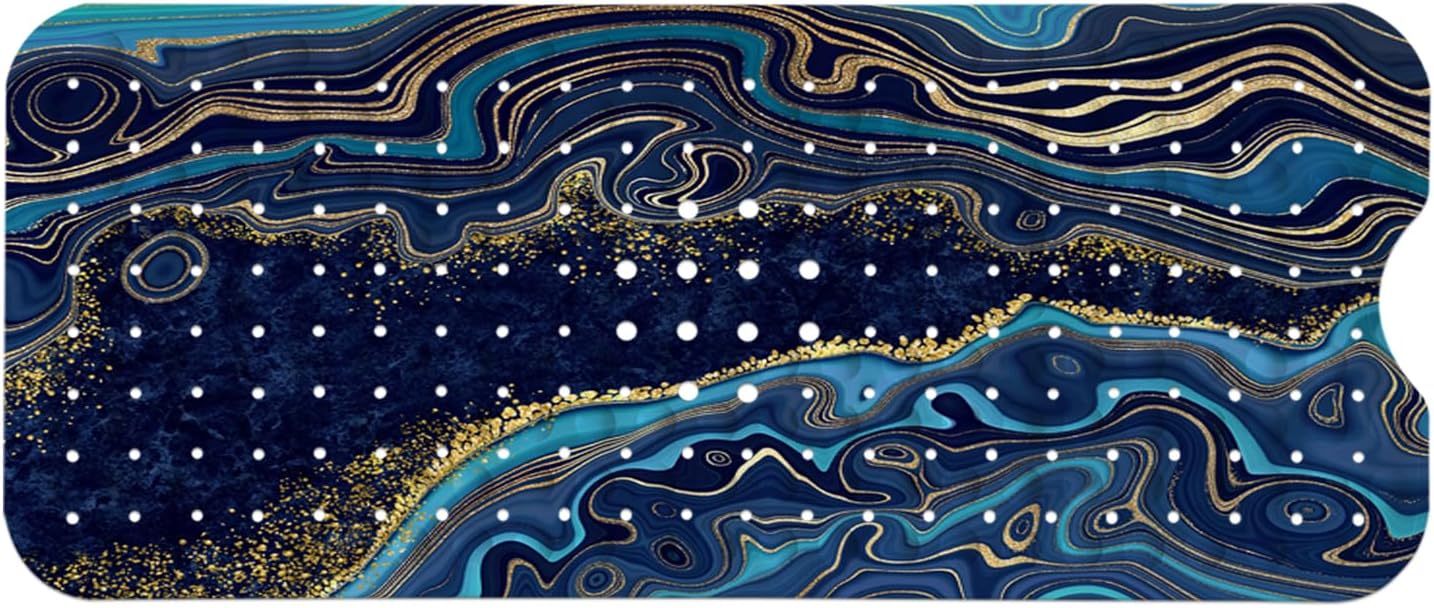 大理石バスタブマット ノンスリップ ブルー ノンスリップバスマット シャワー用 大型 洗濯可能 シャワーマット 排水穴と吸盤付き 4