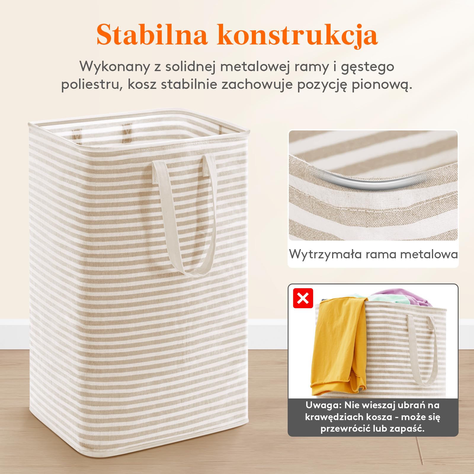Lifewit Kosz na pranie, 75 l, duży kosz na pranie, składany pojemnik na pranie, wodoszczelny, pojemnik do sortowania prania, z uchwytami, na ubrania, ręczniki, zabawki, beżowy