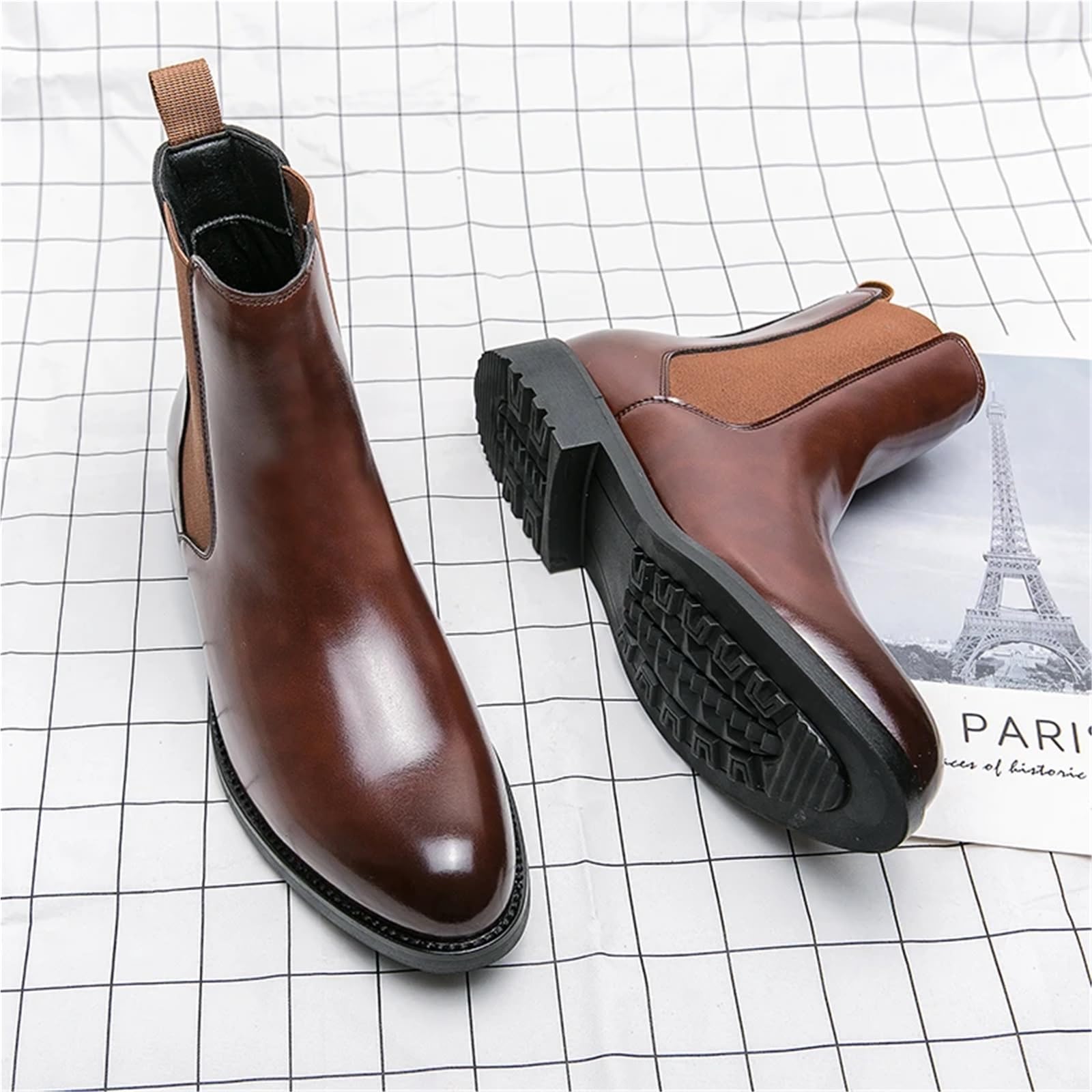 Chelsea Boot Uomo Stivali da uomo invernali in pelle, scarpe autunnali lavoro Chelsea, alte, eleganti