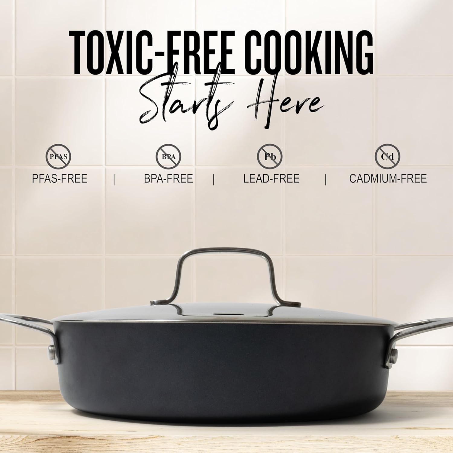Alva Maestro 3.5-Qt Nonstick Ceramic Sauté Pan with Lid – Black | No PTFE, PFOA or PFAS | Induction & Oven Safe | Even-Heating, Easy-Clean Everyday Pan for Searing & One-Pan Meals