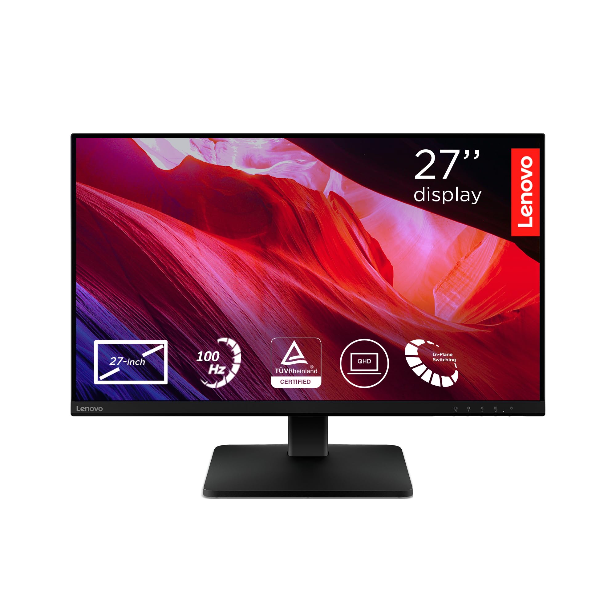 Lenovo L27qe Monitor 27" QHD (2560 x 1440), IPS, 4ms, 100Hz, Regolabile, Porte HDMI 2.1 e DisplayPort 1.4, Cavo HDMI incluso - Raven Black