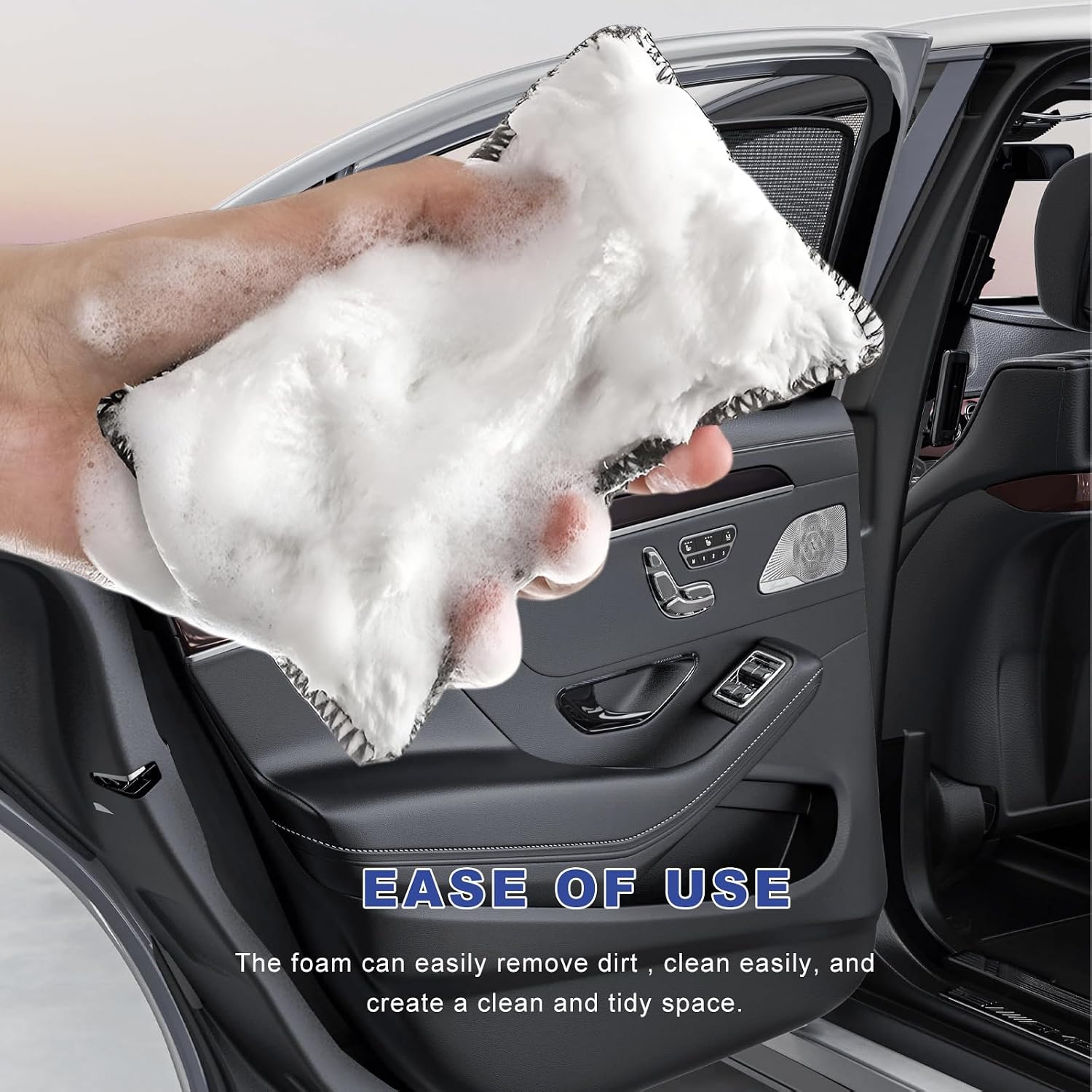 2PCS Car Interior Scrubbing Sponges, 5.9"x3.5" Auto Detailing Sponge Microfiber Interior Scrub Pad, Car Wax Applicator Scrubbing Sponges for Leather Vinyl Upholstery Cleaning (Blue & White)