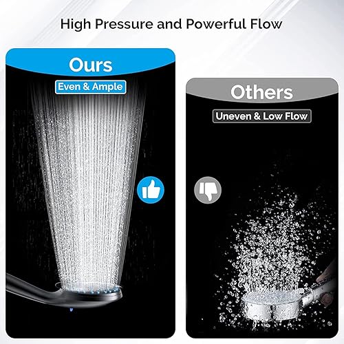 Miniatura 5 de Cabezal de ducha de alta presión con 7 modos de mano, boquillas antiobstrucciones, rociador de ahorro de agua, potente cabezal de ducha de lluvia
