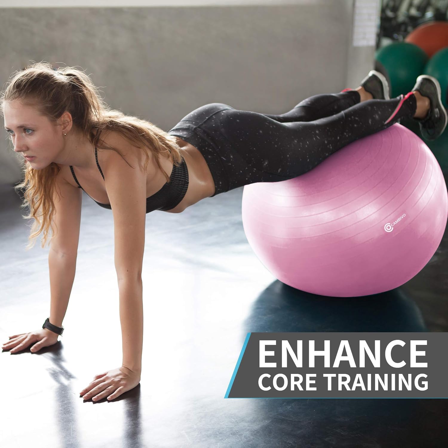 Cambivo Exercise Ball High Elasticity, Anti-Burst and Non Slip for Multiple Sports,Yoga, Pilates, Core Strength Training, Home Gym, Office, Fitness Room(Pink): Sports & Outdoors