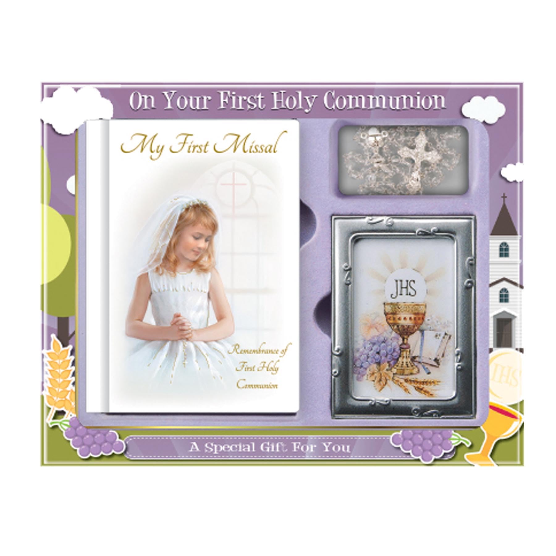 Widdle Gifts First Holy Communion 3 piece Gift Set (Girl Missal Book, Rosary Beads and Photo Frame 8419)