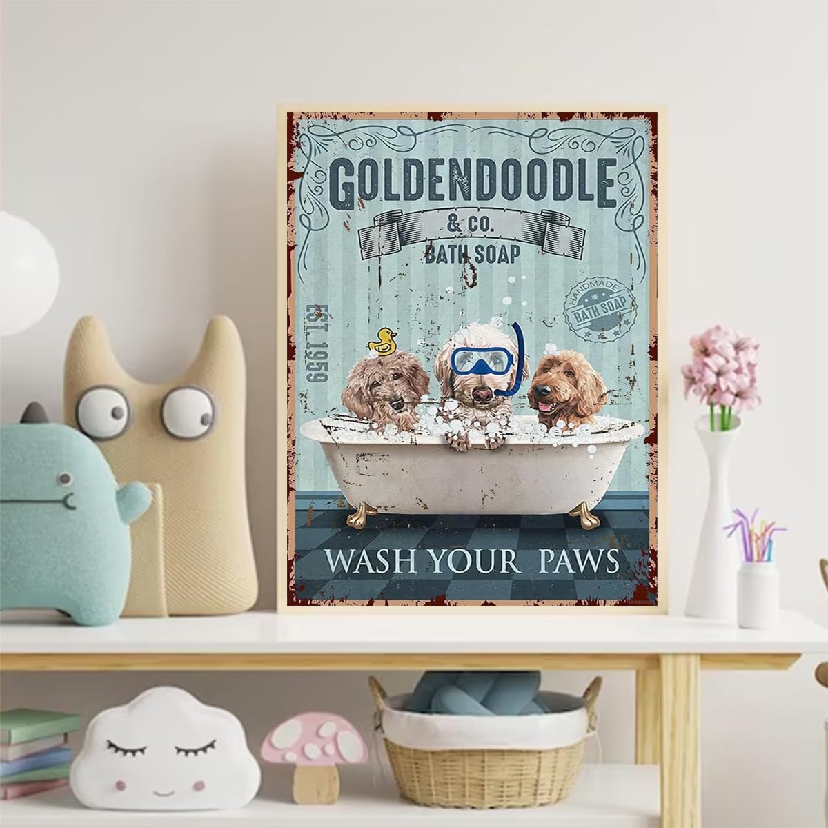 Christmas Gift Golden Doodle Poodle Bathroom Bathtube Diamond Painting Kits for Adults, 5D DIY Round Full Drill Craft Canvas as Bathroom Wall Decor 12x16 inch Suitable for New Year, Valentine's Day