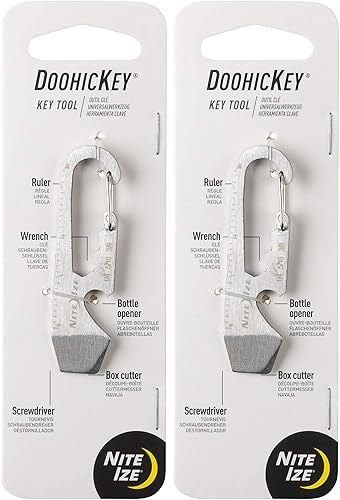 Nite Ize KMT-11-R3 Se acopla fácilmente a una cadena o correa existente DoohicKey Key Llavero Multi-Tool (Paquete de 2), Talla única, Plata