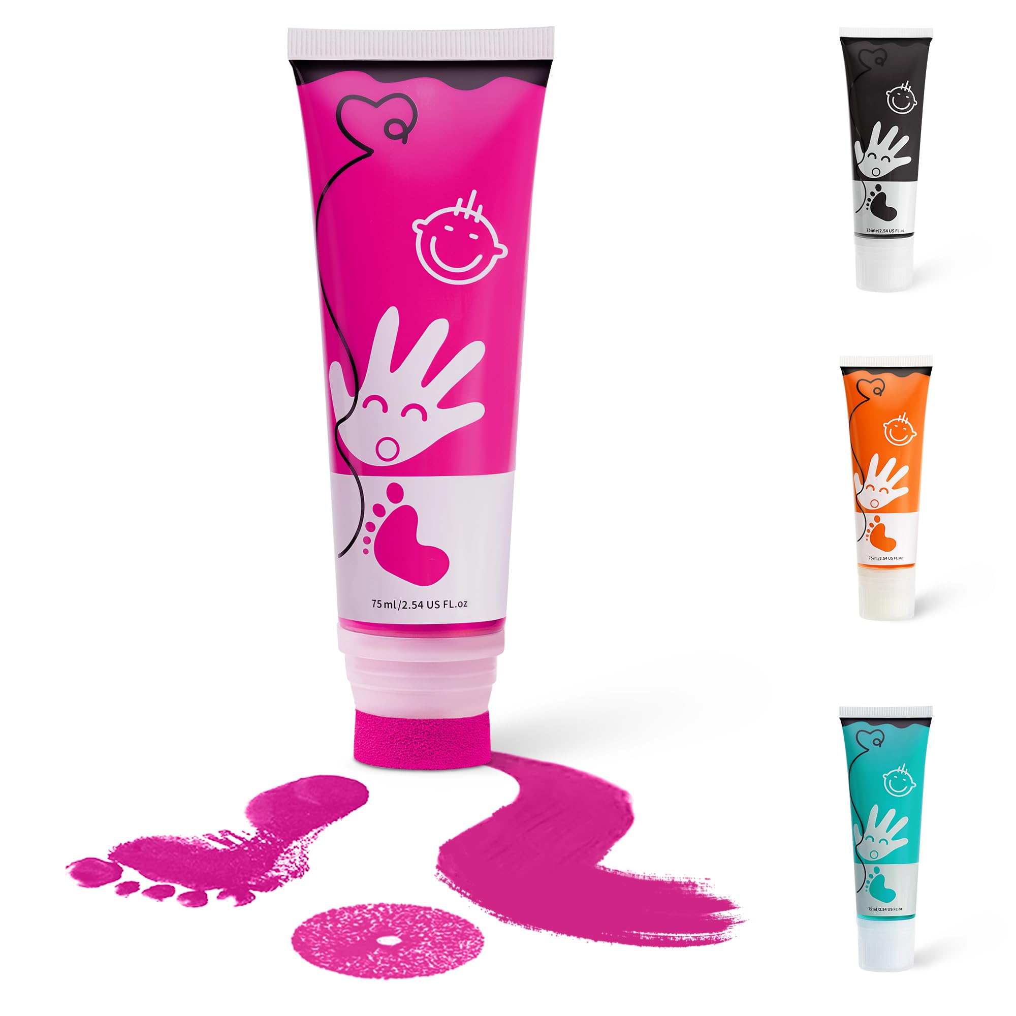 2.54 fl oz (75ml) Hot-Pink Baby Hand and Footprint Ink, Baby Safe Paint for Newborn Keepsake, Non Toxic Acid-Free, Washable, Pet Paw Print Paint, Baby's First Valentine's Day DIY Gifts