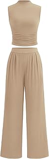 2 Piece Sets for Women Summer 2025 Airport Travel Outfits Crop Tank Tops Wide Leg Pants Matching Lounge Sets