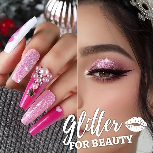 Miniatura 111 de LEOBRO Brillantina rosa, 5.29 onzas, purpurina gruesa rosa intenso para manualidades, resina, cuerpo de uñas, decoración de fiestas de vacaciones