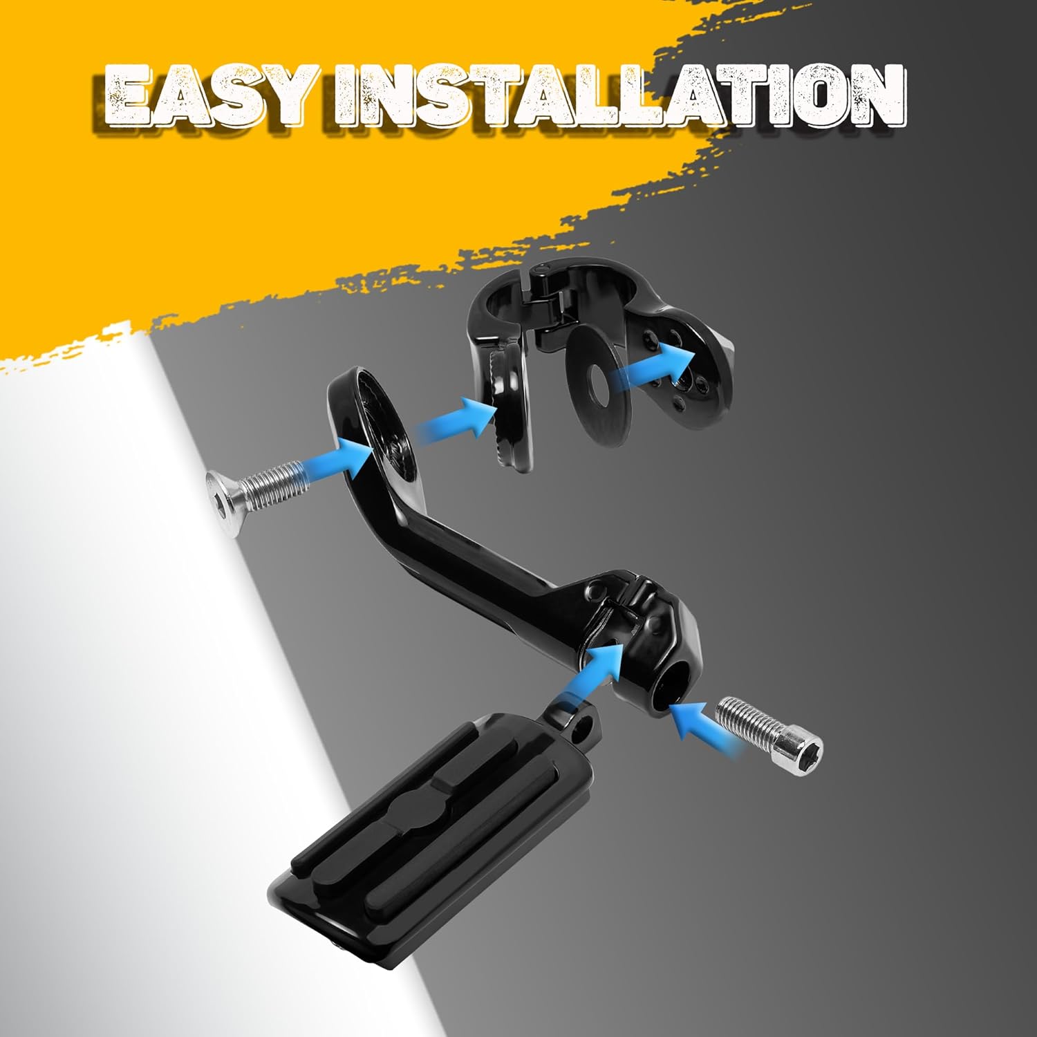 1-1/4 in Highway Footpegs Long Angled Adjustable Highway Pegs fits 1.25'' 32mm Engine Guard for Harley Touring Street Glide Electra Glide Road King Softail CVO Dyna Sportster (Black C06, LONG)