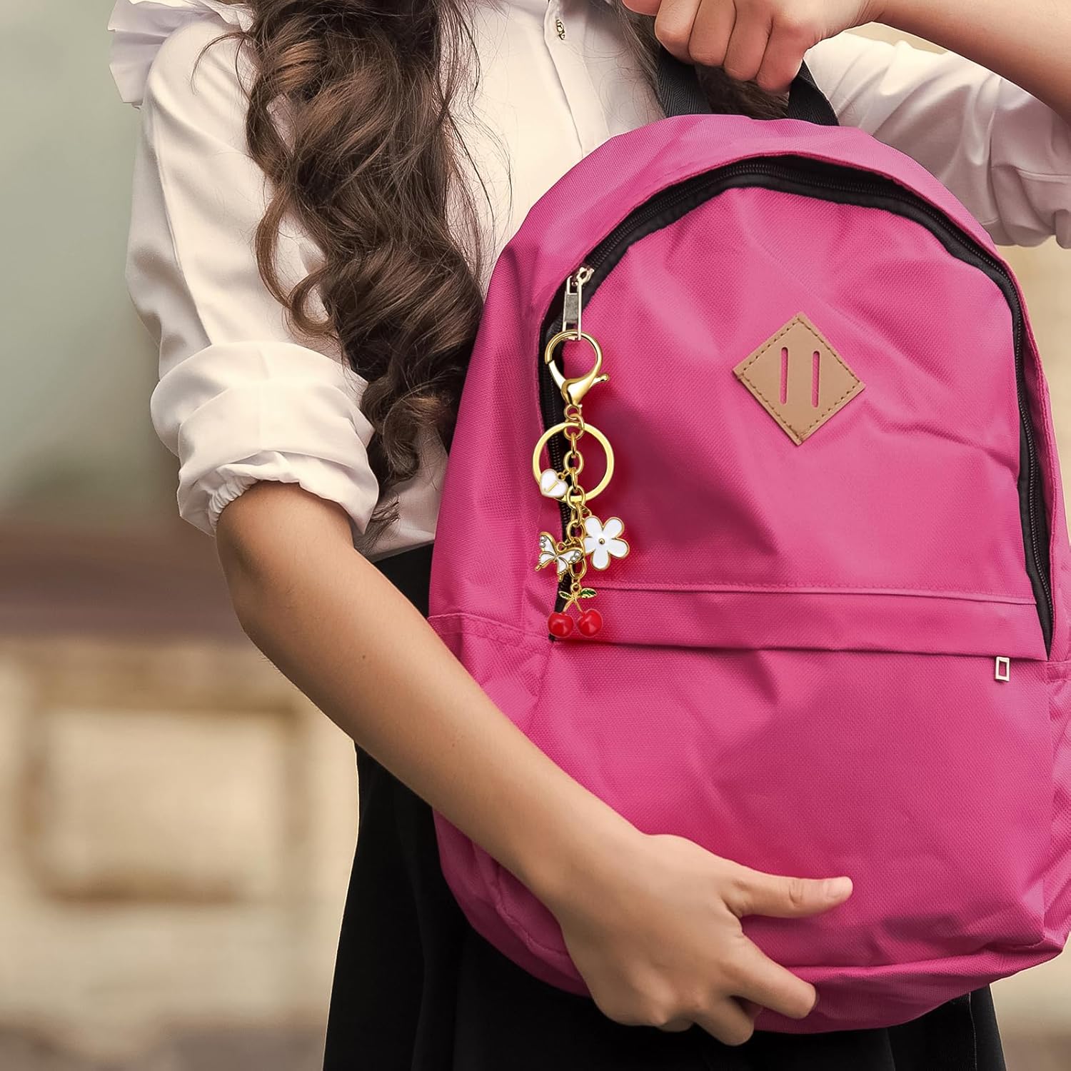 GolbalJew Cute Key Chains for Women Initial Letter Flower Cherry Keychains Bag Charms for Handbags Backpack Purse Keyring - Image 2