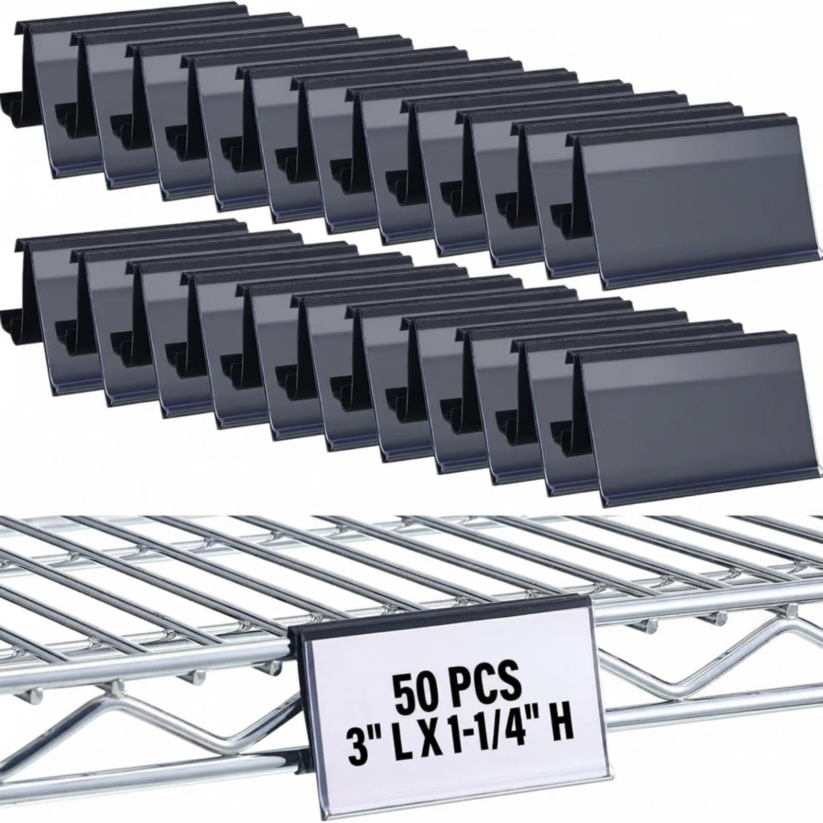 Kathfly 50 Pcs Wire Shelf Label Holder 3" L x 1.25" H Metro Shelf Clips
