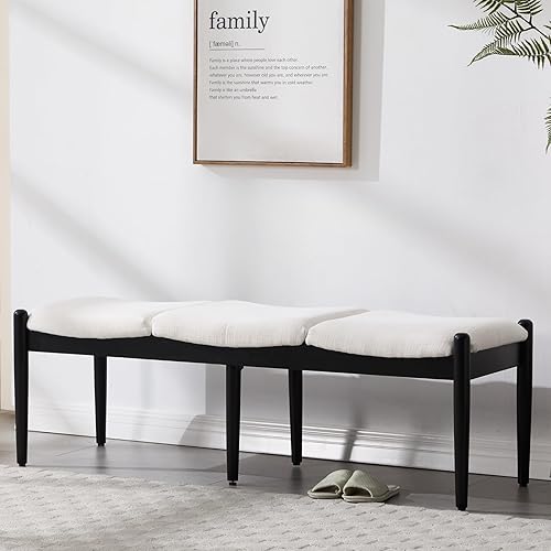 Banco otomano moderno de 54.25 pulgadas, tapizado de lino, banco de dormitorio, banco bohemio largo, banco de asiento largo, taburete de entrada con