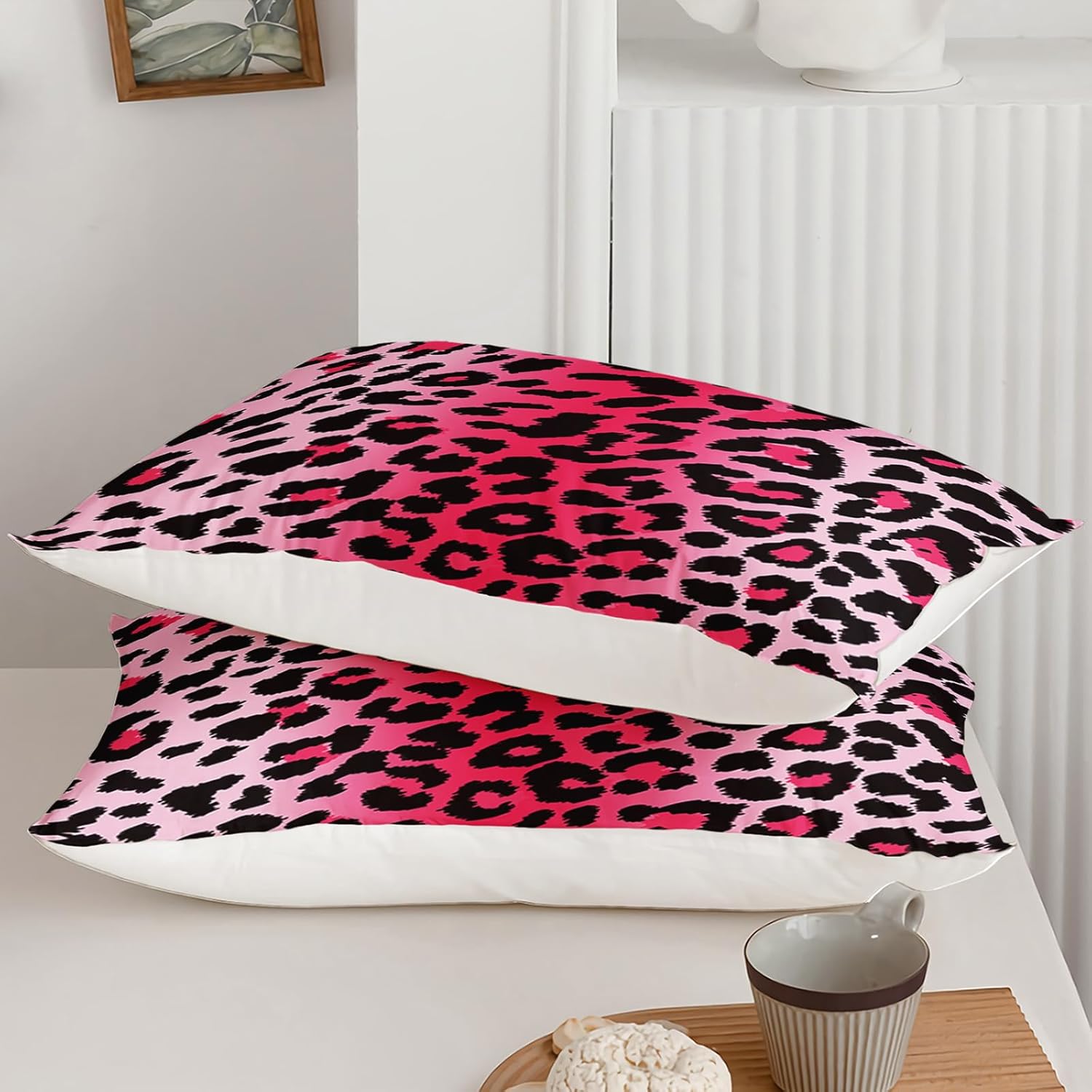 Axolotl Leopard Print Comforter Set Queen Size,Africa Cheetah Bedding for Women Adults,Africa Animal Comforter,Wildlife Room Decor for Men,3Pcs Luxury Gradient Pink Leopard Bed Set with 2 Pillowcases