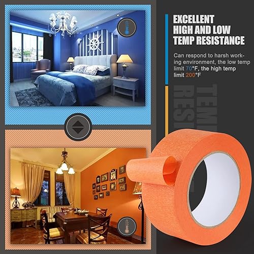 Miniatura 4 de Lichamp Cinta adhesiva ancha para pintores naranja de 2 pulgadas, 1 cinta adhesiva mediana naranja, 1.95 pulgadas x 55 yardas