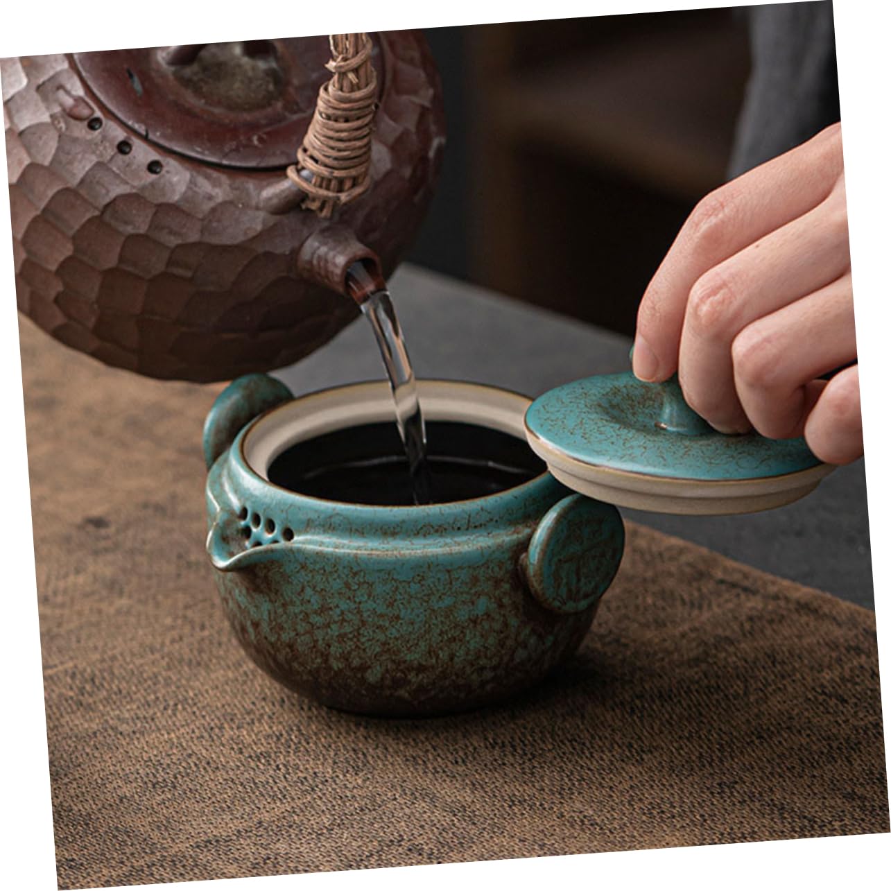 Teekanne Tee Geschenk Satz Satz Tragbares mit Stövchen und Tassen aus Keramik Chinesisches Reise Teeset für Erwachsene für Unterwegs und Tee Partys