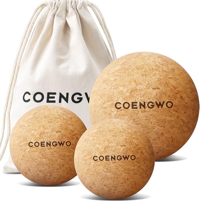 Cork Massage Ball - COENGWO Yoga Therapy Cork Ball for Myofascial Release, Trigger Point Therapy, Muscle Knots, Deep Tissue Relief with Carry Bag (3''+ 2.4''+ 2.4''Ball)