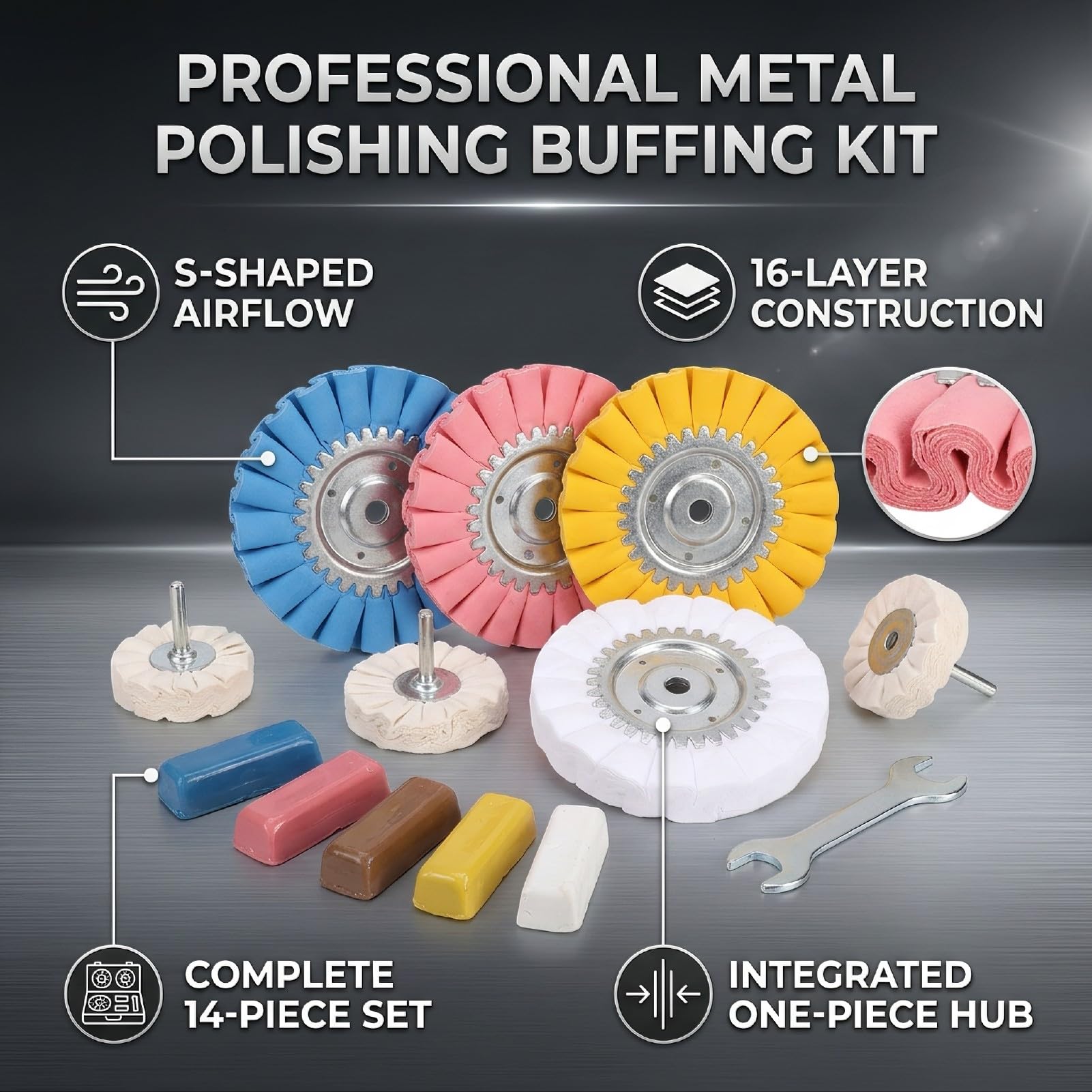 Zunate S Form Polierrad Kit für Aluminium Edelstahl