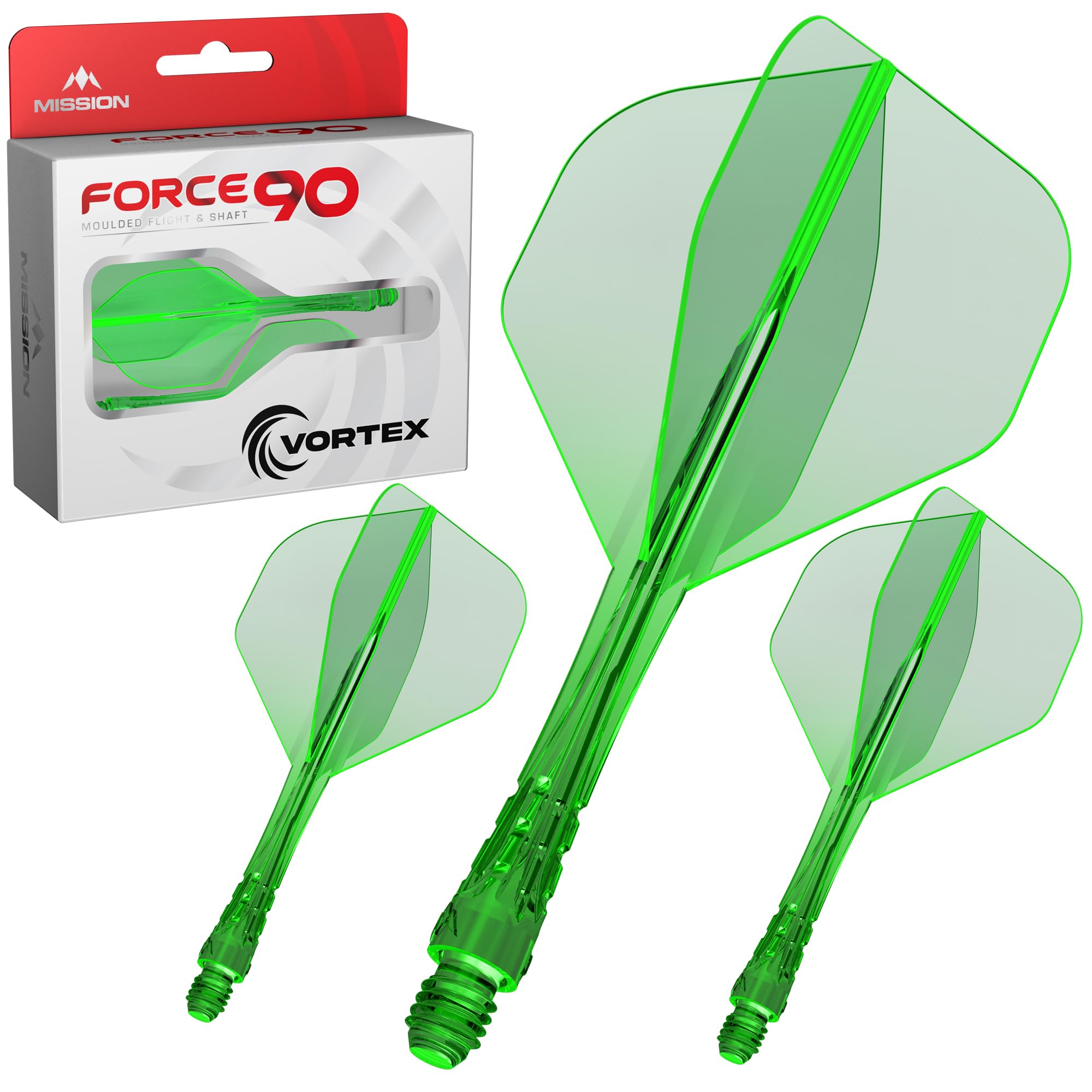 Mission Darts | Force 90 Vortex | Integrated Precision Moulded Dart Flight And Shaft System | Multiple Styles | Multiple Colours. (Standard No6 - Medium, Clear Green) โ image 1