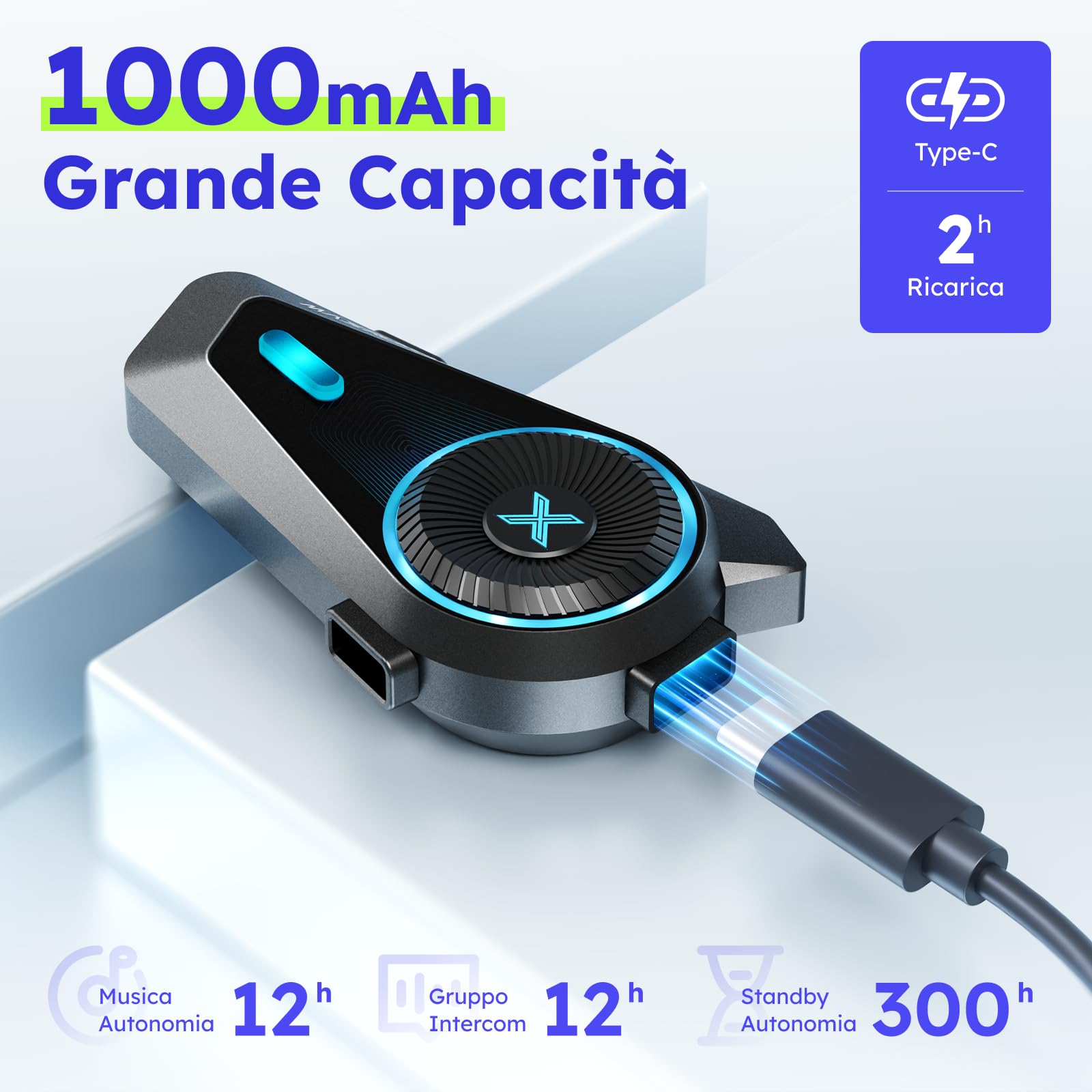 D10, cuffie Bluetooth per moto, citofono a 4 piloti, sistema di comunicazione del casco, V5.4, cancellazione del rumore ENC, controllo vocale AI, multitasking audio, radio FM, IPX7, adatto