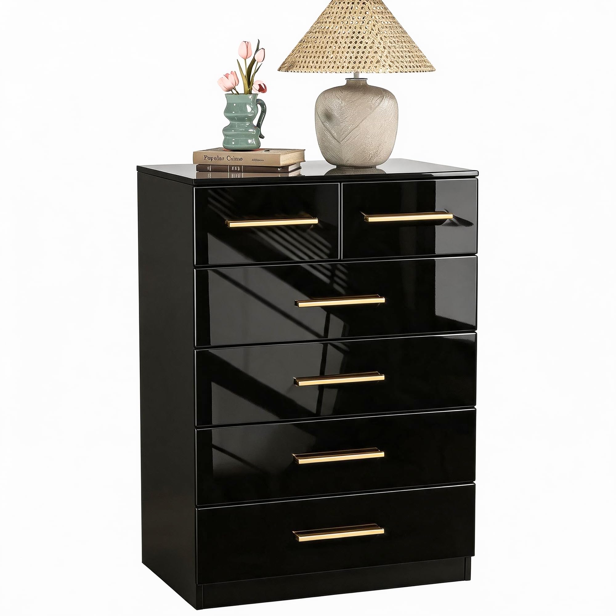yeshine High Gloss Chest of Drawers with 6 Drawers Black