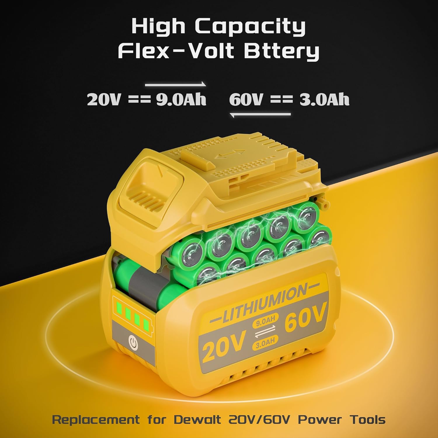 POWTREE 9.0Ah Replacement for Dewalt 20V/60V DCB609 Battery Compatible for Dewalt 20V Flex Volt Battery DCB609 DCB606 DCB612 Cordless Tools-Compatible with All 20V/60V max Battery Chargers - Image 2