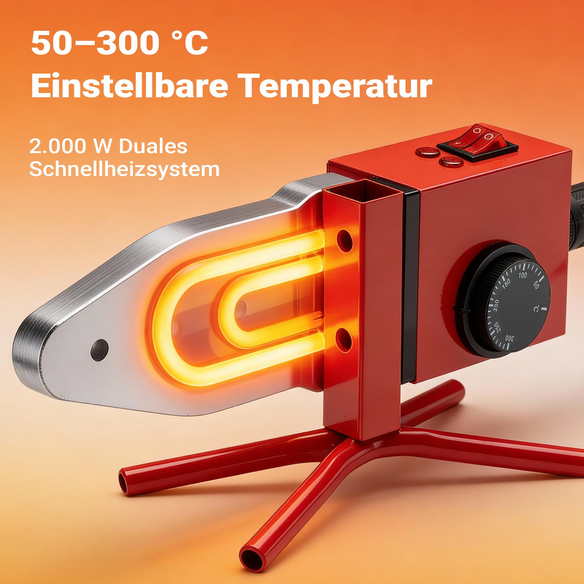 Wiltec PE-Rohr Schweißgerät 2000 W bis 300°C, Muffenschweißgerät inkl. 7 Heizdorne 16-63 mm, Schweissgerät für Rohre, Muffen und Formstücke