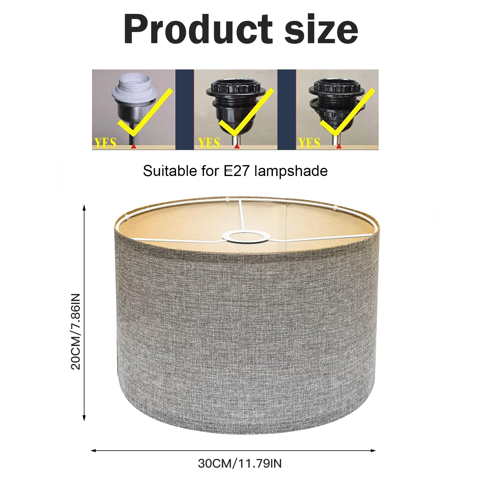 Stoff Lampenschirm aus Leinen | Handgefertigter Lampenschirm für Stehlampe, Hängelampe & Tischlampe | E27-Fassung | Blendfreies Licht Lampshade | Ø30cm x H20cm (Grau)