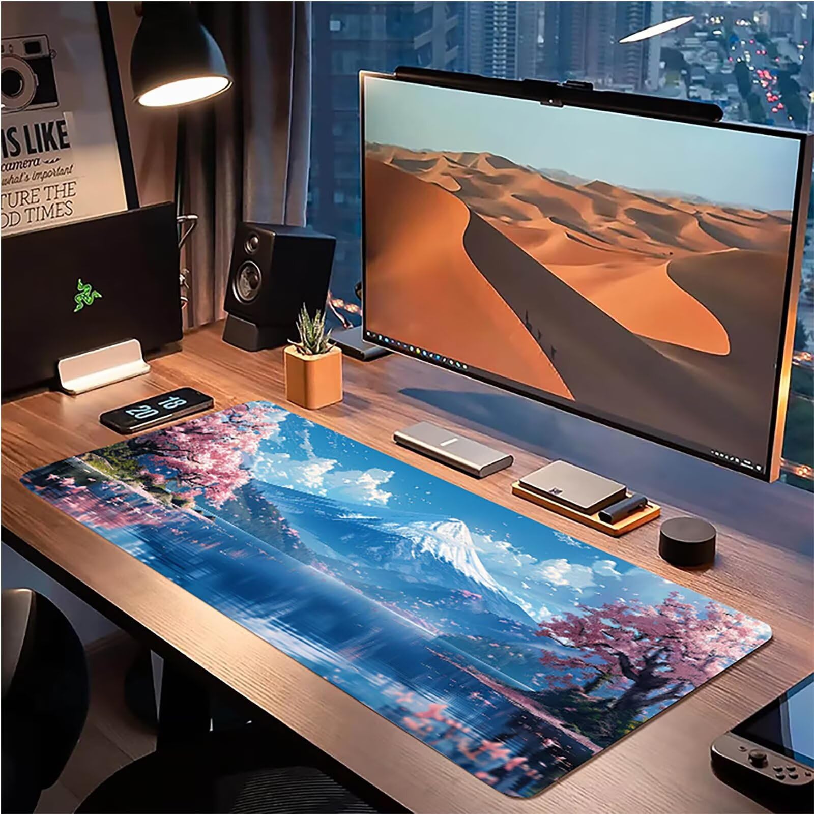Tapis de Souris XXL 1600 x 800 mm, Grand Tapis de Souris Gaming Blanc, Mouse Pad avec Base en Caoutchouc Antidérapant, Améliorer Précision et Vitesse, Gaming Accessoire, Cadeau Femme, Paysage Y-8548