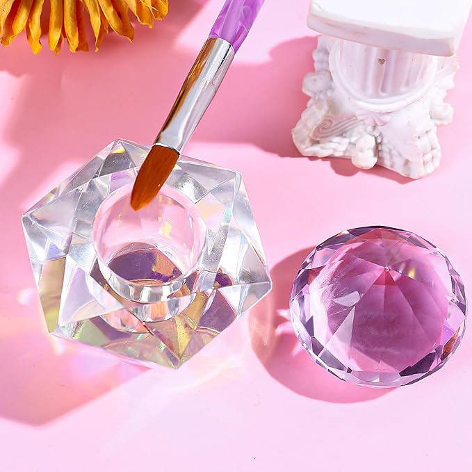 Nail Dappen Dish con Tapa Diseño Diamante Cristal para Líquido Acrílico miniatura 6