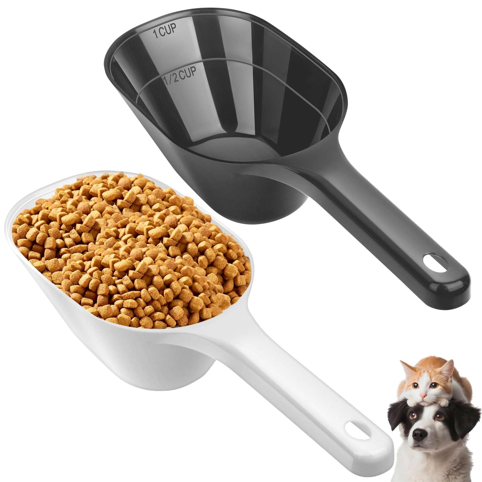 Aosnare 2 Pack Dog Food Scoop, 1 Cup Pet Food Scoop With Measuring Lines (Black and White)