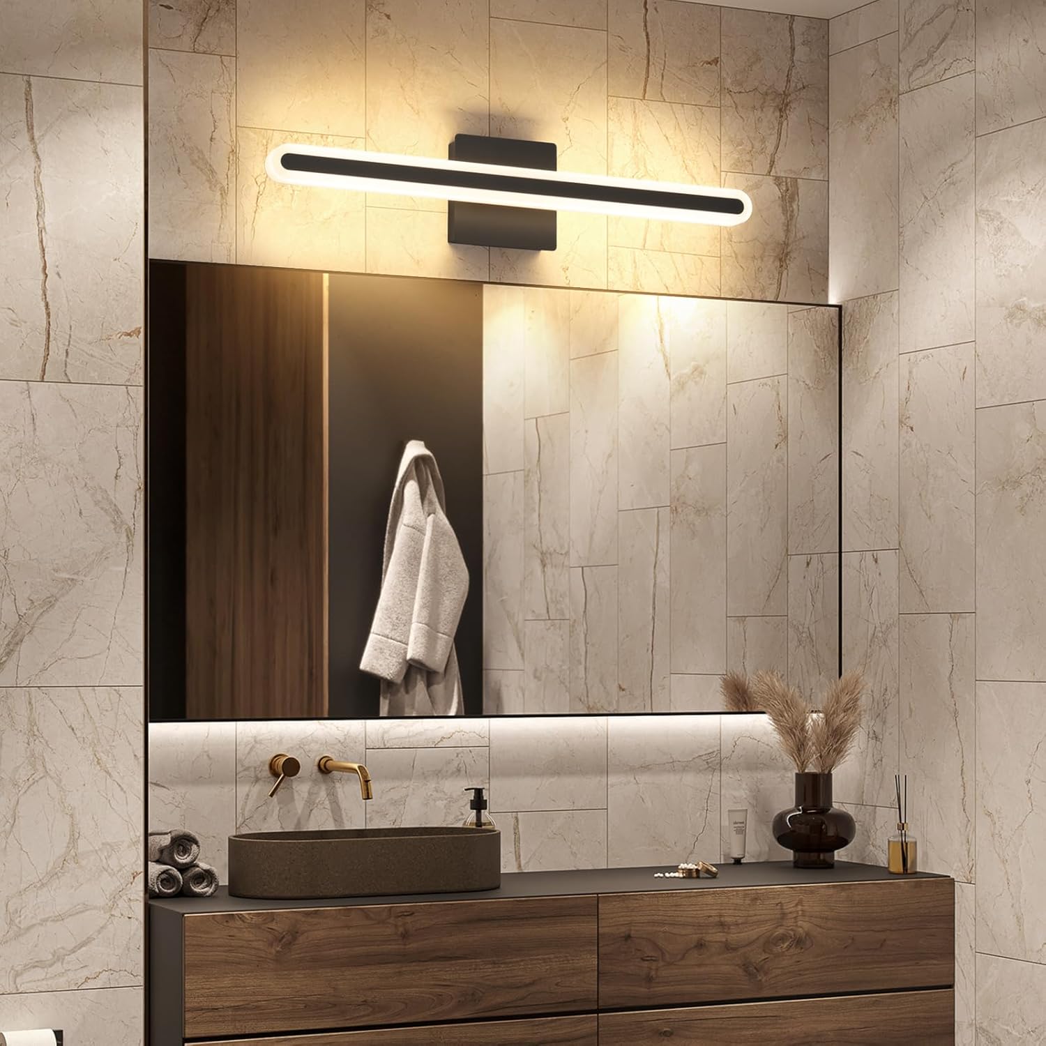 Joosenhouse Modern Bathroom Black Vanity Light, 5CCT Dimmable Bathroom Light Bar,LED Vanity Lights Above Mirror 23.6 Inch 20W Makeup Mirror Lights