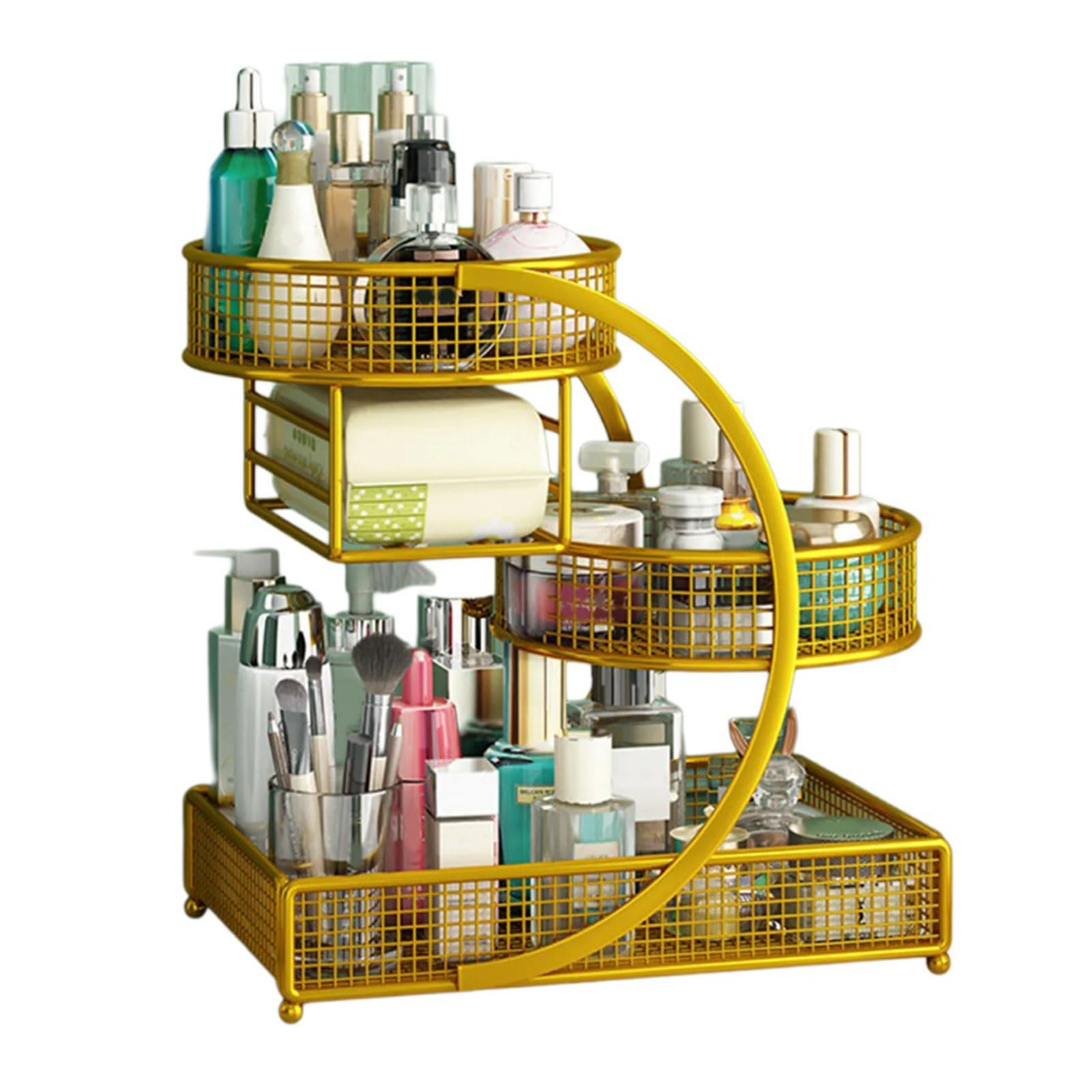 YWLUUOO Sturdy Metal Cosmetic Rack Without Installation Required Portable Organizers for Lipsticks Skincare Bathroom Accessory Metal Makeup Display Rack