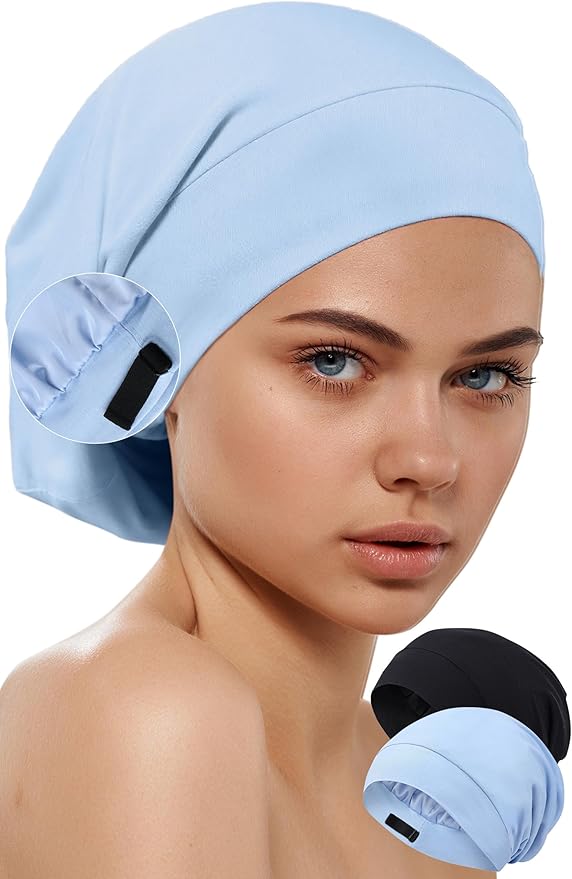 Ababalaya 2PCS Unisex Bonnet for Sleeping, Adjustable Silky Satin Lined Sleep Cap, Silk Hair Wraps for Sleep Night Cap