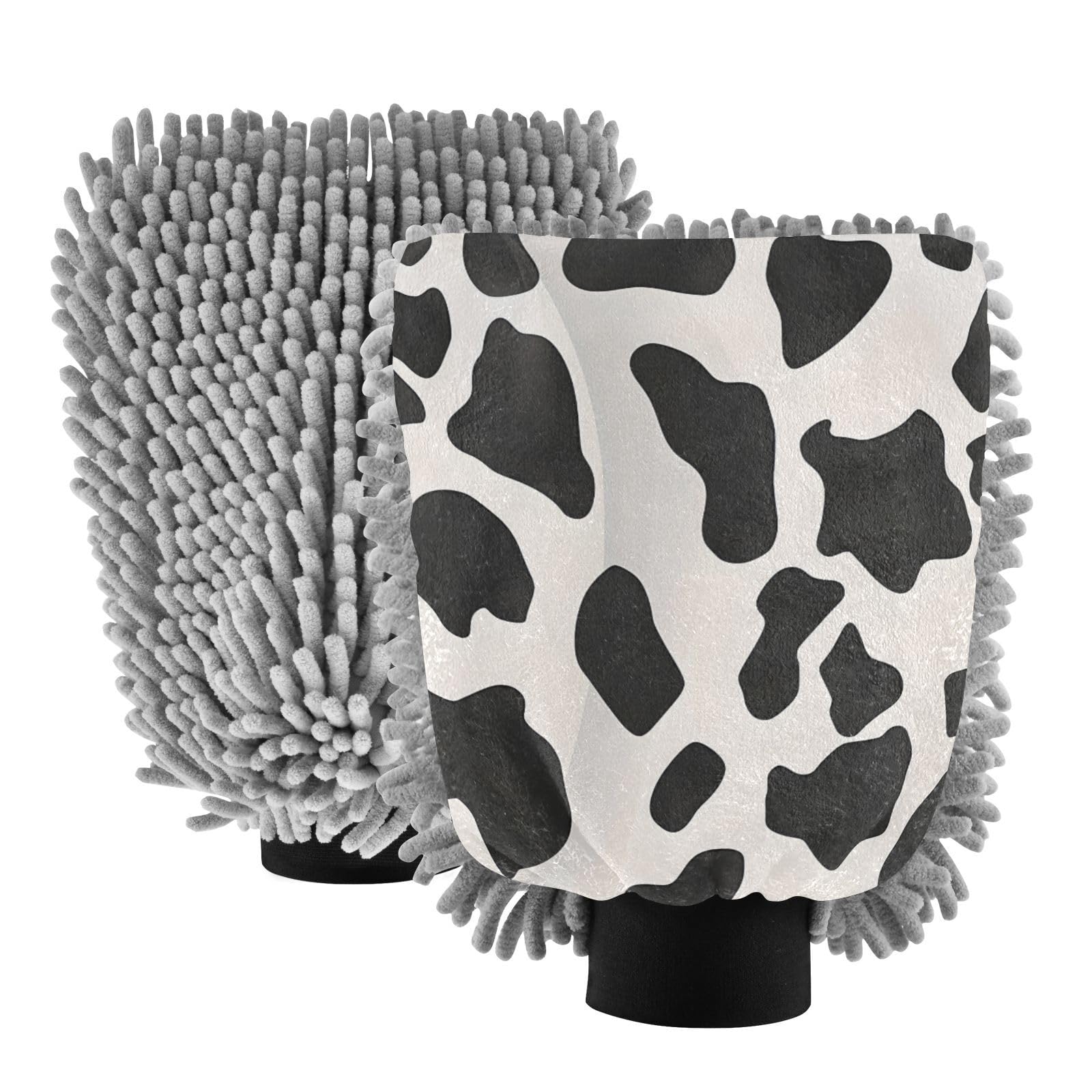 IOACIY Absorbent Microfiber Car Wash Drying Mitts, 2 Pack, Scratch-Free & Lint-Free, Rich Foam, Highly Absorbent, Double Sided, Wash Mitt Perfect for Car Washing, M, Cow (38)